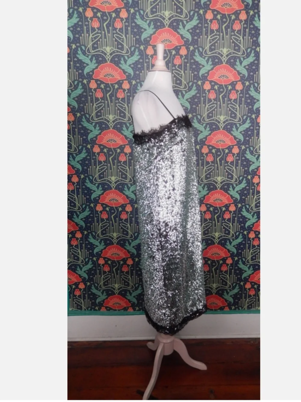 Lilly Sisto X Gianni Bini Allegra Silver Sequin Midi Slip Dress New